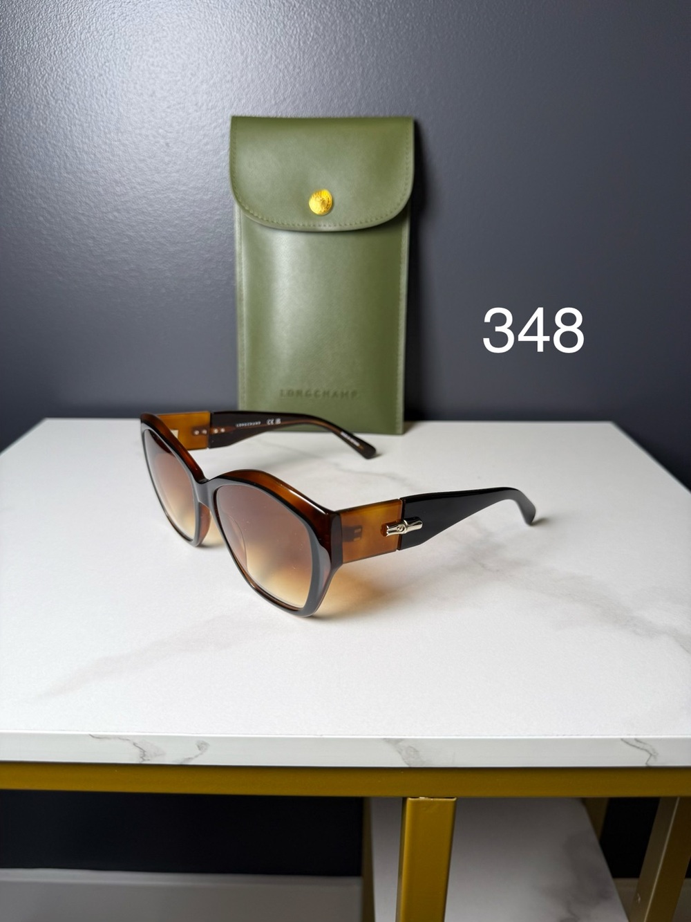 Longchamp Brown Tortoiseshell Gradient Sunglasses with Olive Case